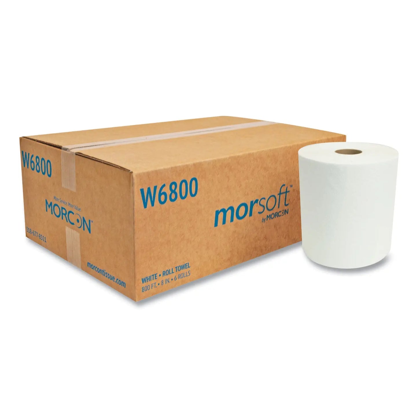 MORW6800 Morsoft Universal Roll Towels, 1-Ply, 8" x 800 ft, White, 6 Rolls/Carton Morcon Tissue