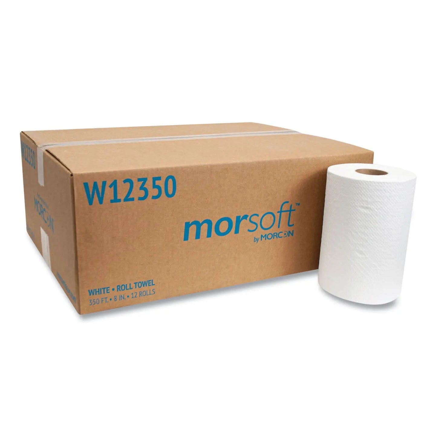 MORW12350 Morsoft Universal Roll Towels, 1-Ply, 8" x 350 ft, White, 12 Rolls/Carton Morcon Tissue