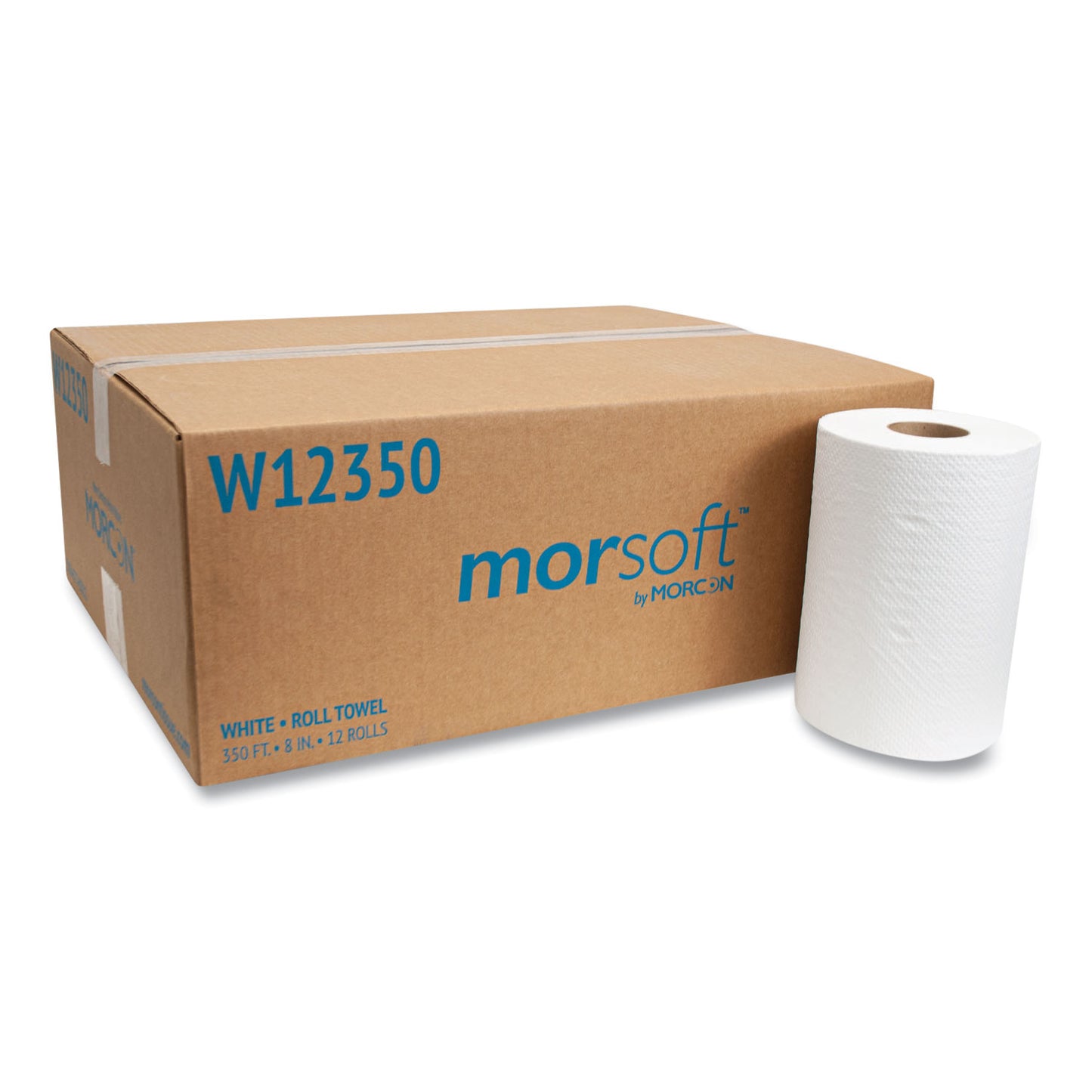 MORW12350 Morsoft Universal Roll Towels, 1-Ply, 8" x 350 ft, White, 12 Rolls/Carton