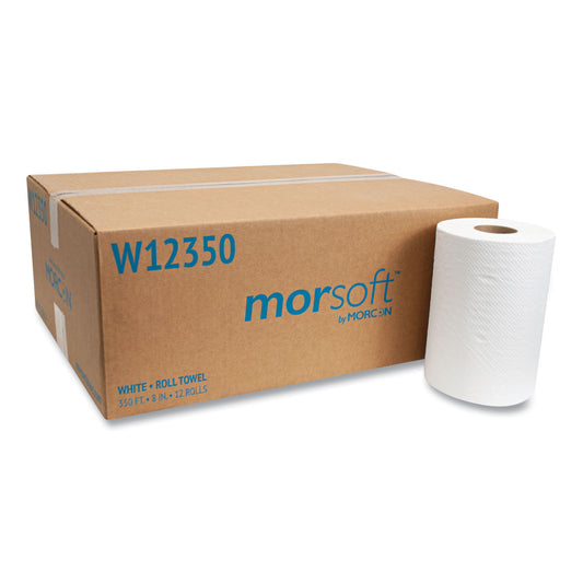 MORW12350 Morsoft Universal Roll Towels, 1-Ply, 8" x 350 ft, White, 12 Rolls/Carton