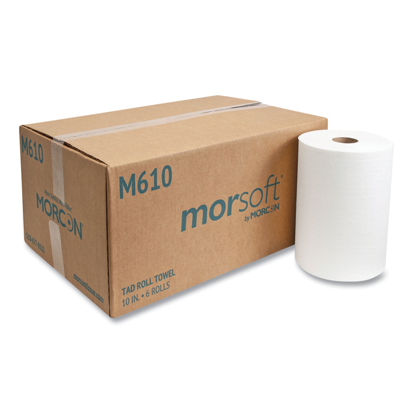 MORM610 10 Inch TAD Roll Towels, 1-Ply, 10" x 500 ft, White, 6 Rolls/Carton
