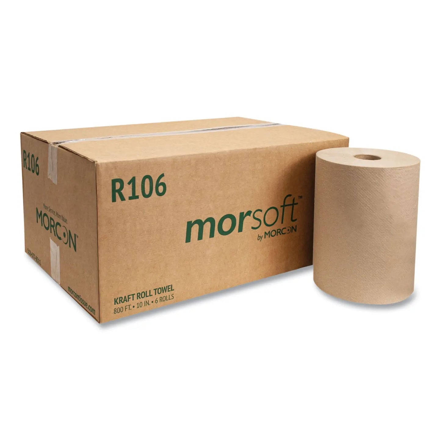MORR106 10 Inch Roll Towels, 1-Ply, 10" X 800 Ft, Kraft, 6 Rolls/carton Morcon Tissue