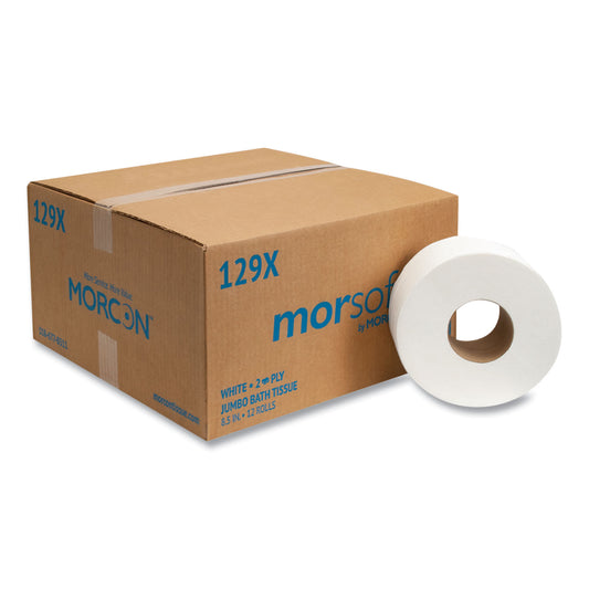 MOR129X Jumbo Bath Tissue, Septic Safe, 2-Ply, 3.3" x 500 ft, White, 12 Rolls/Carton