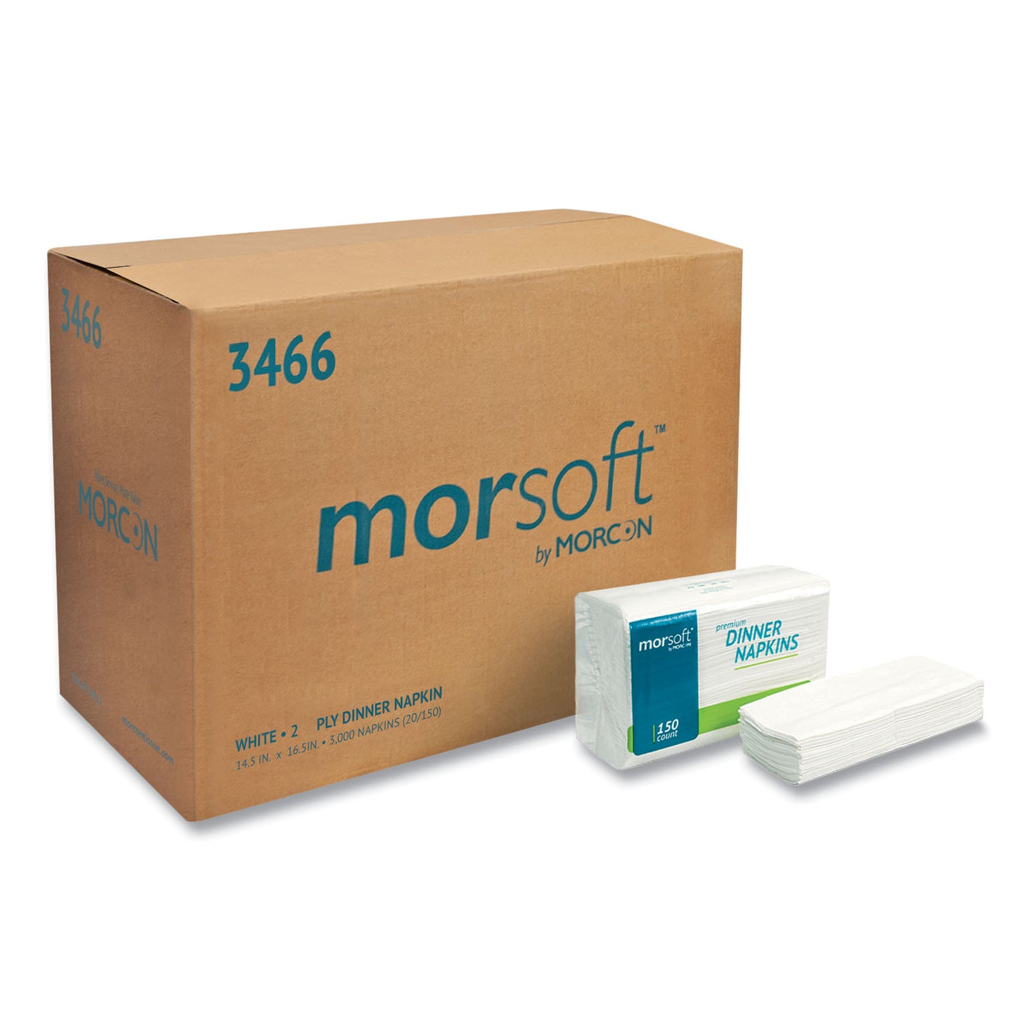 MOR3466 Morsoft Dinner Napkins, 2-Ply, 14.5 X 16.5, White, 3,000/carton