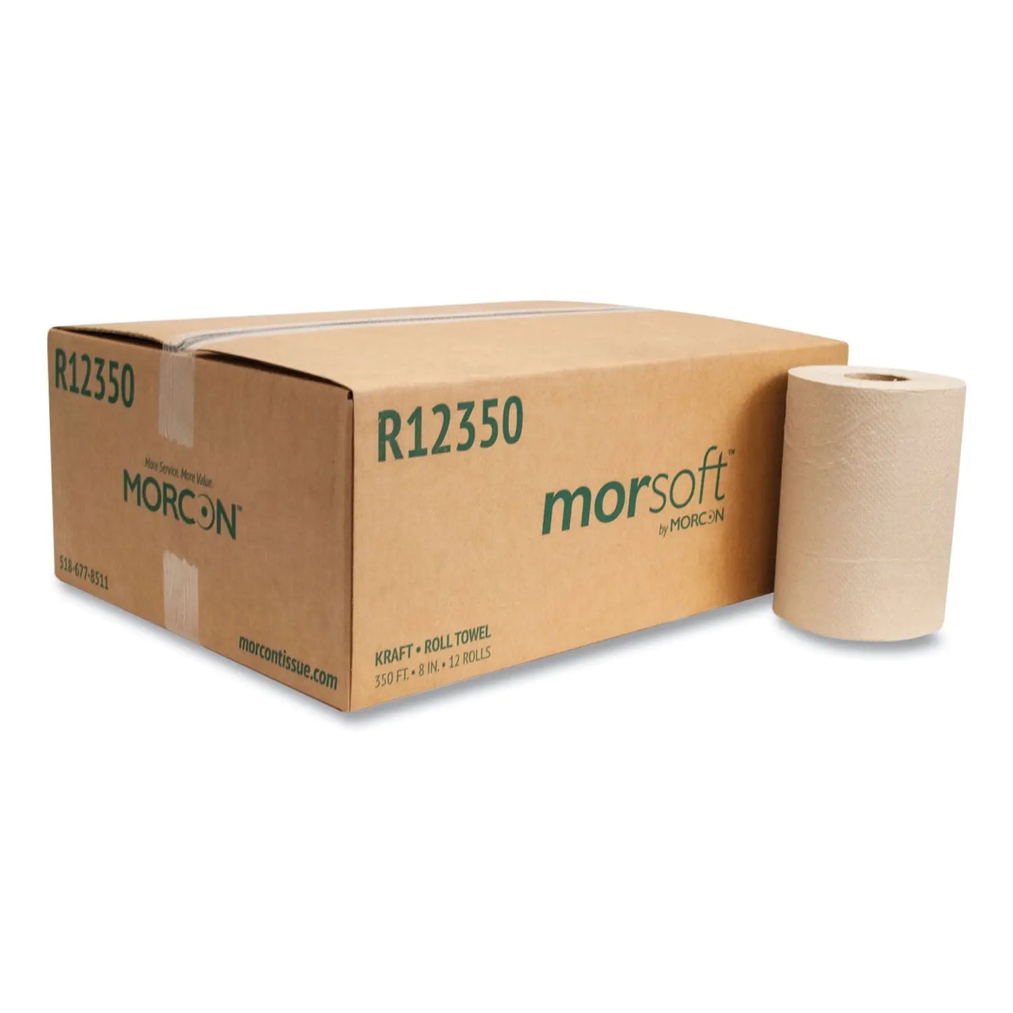 MORR12350 Morsoft Universal Roll Towels, 1-Ply, 8" x 350 ft, Brown, 12 Rolls/Carton Morcon Tissue