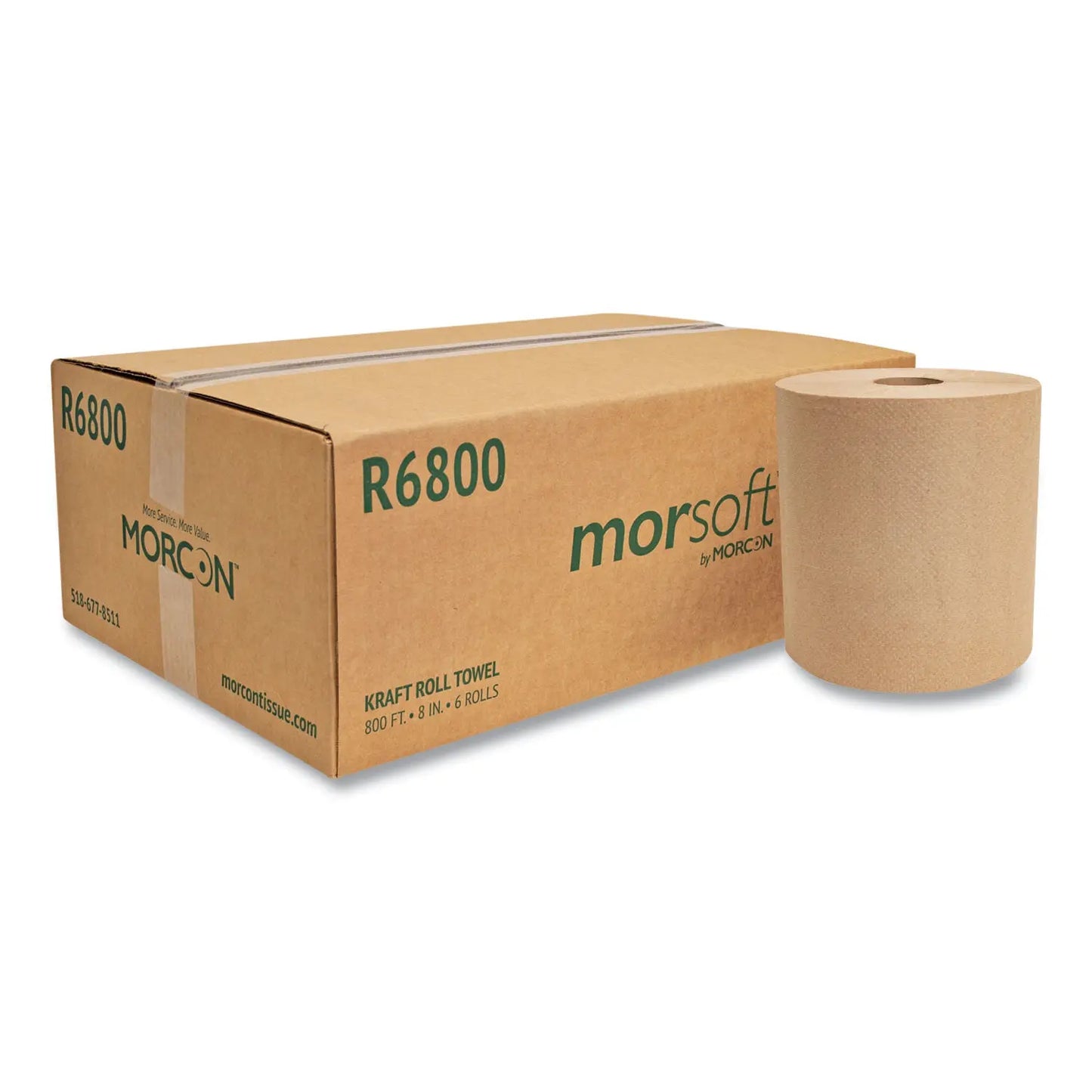 MORR6800 Morsoft Universal Roll Towels, 1-Ply, 8" x 800 ft, Brown, 6 Rolls/Carton Morcon Tissue