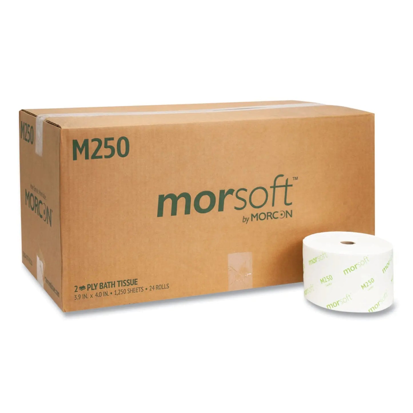 MORM250 Small Core Bath Tissue, Septic Safe, 2-Ply, White, 1,250 Sheets/Roll, 24 Rolls/Carton Morcon Tissue
