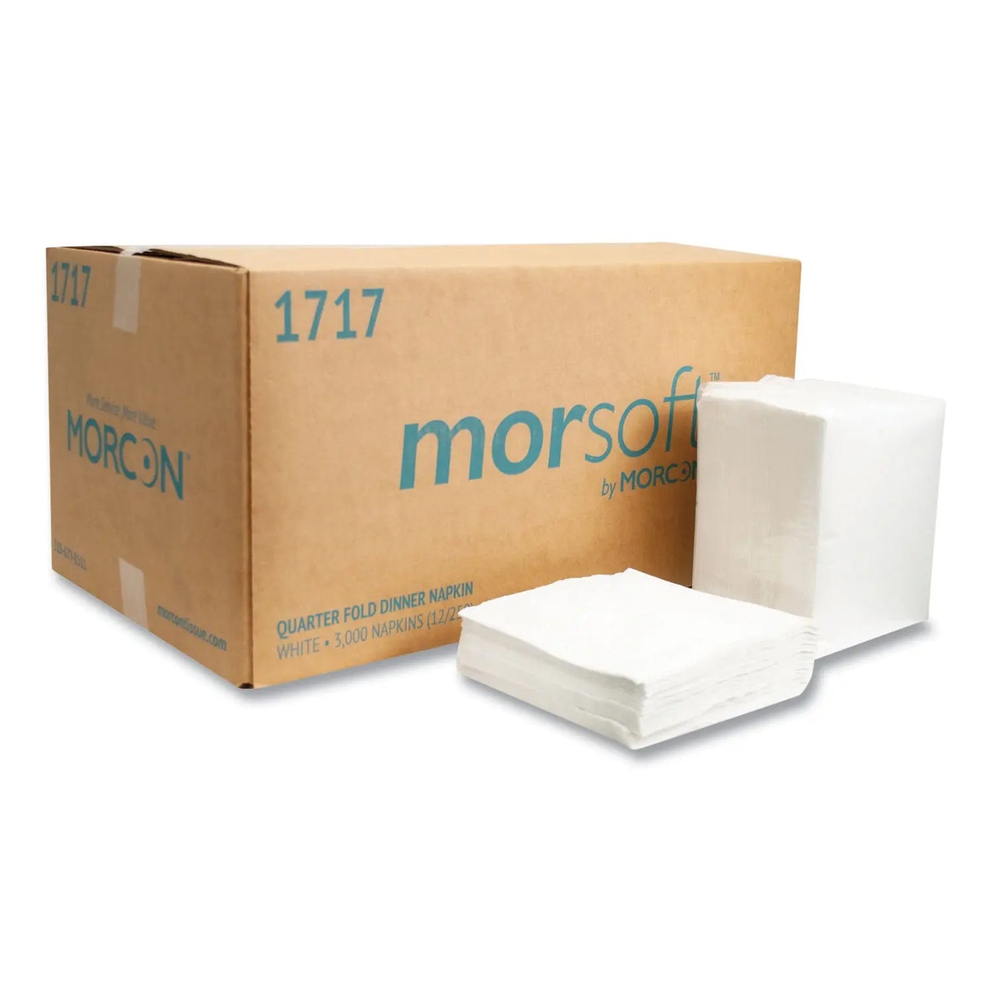 MOR1717 Morsoft Dinner Napkins, 1-Ply, 16 x 16, White, 250/Pack, 12 Packs/Carton Morcon Tissue