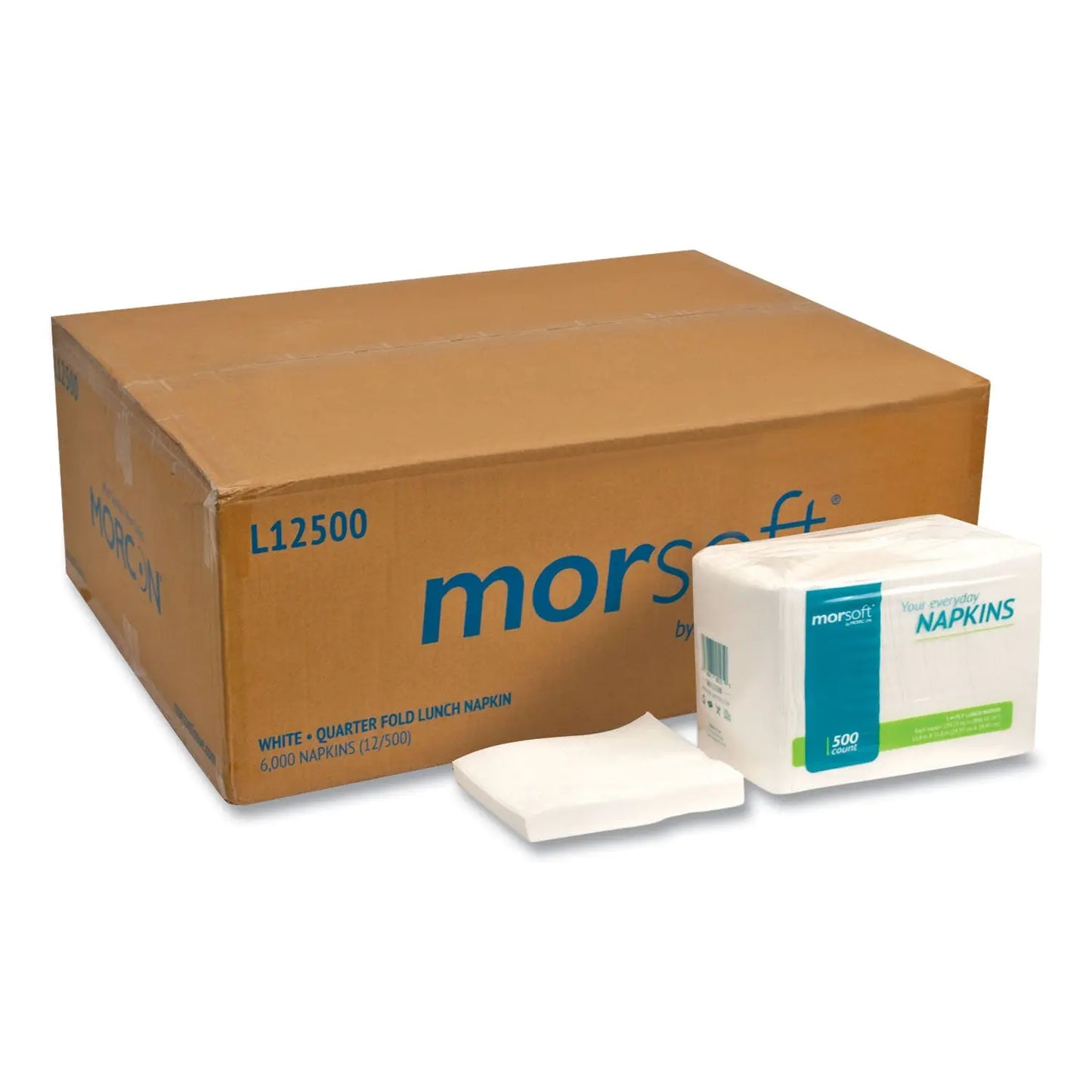 MOR1250 Morsoft 1/4 Fold Lunch Napkins, 1-Ply, 11.8 x 11.8, White, 6,000/Carton Morcon Tissue
