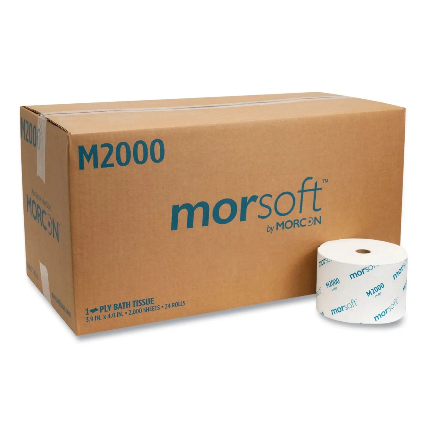 MORM2000 Small Core Bath Tissue, Septic Safe, 1-Ply, White, 2,000 Sheets/Roll, 24 Rolls/Carton Morcon Tissue