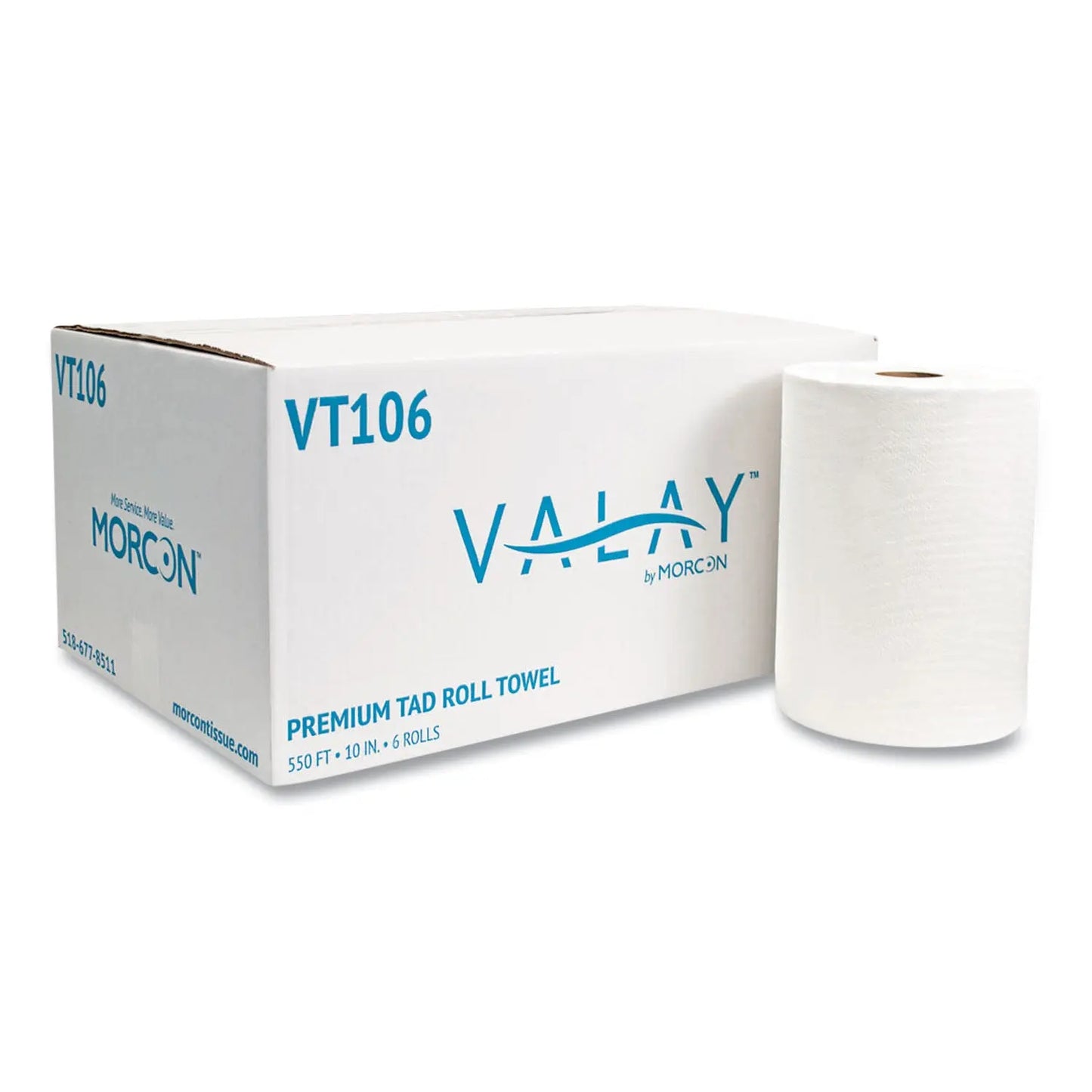 MORVT106 10 Inch Tad Roll Towels, 1-Ply, 10" X 550 Ft, White, 6 Rolls/carton Morcon Tissue