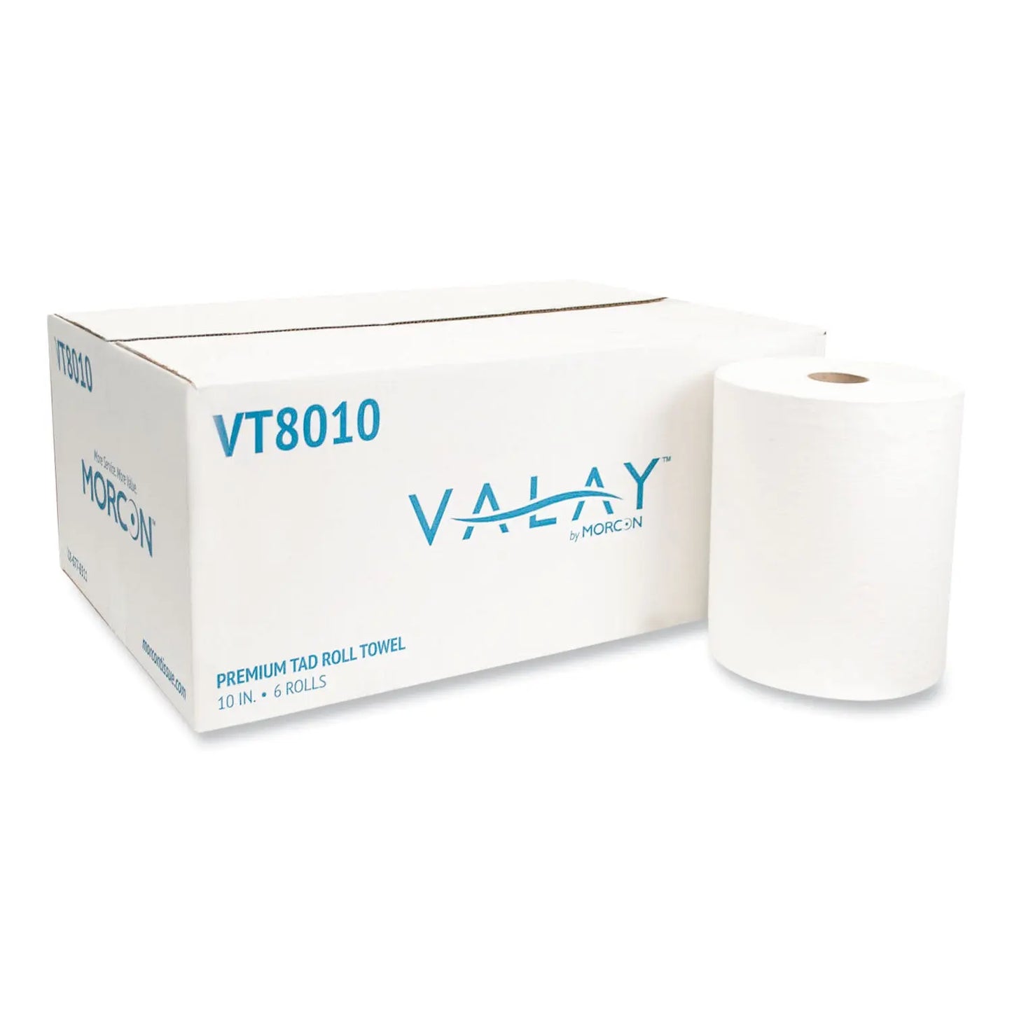 MORVT8010 10 Inch TAD Roll Towels, 1-Ply, 10" x 700 ft, White, 6 Rolls/Carton Morcon Tissue
