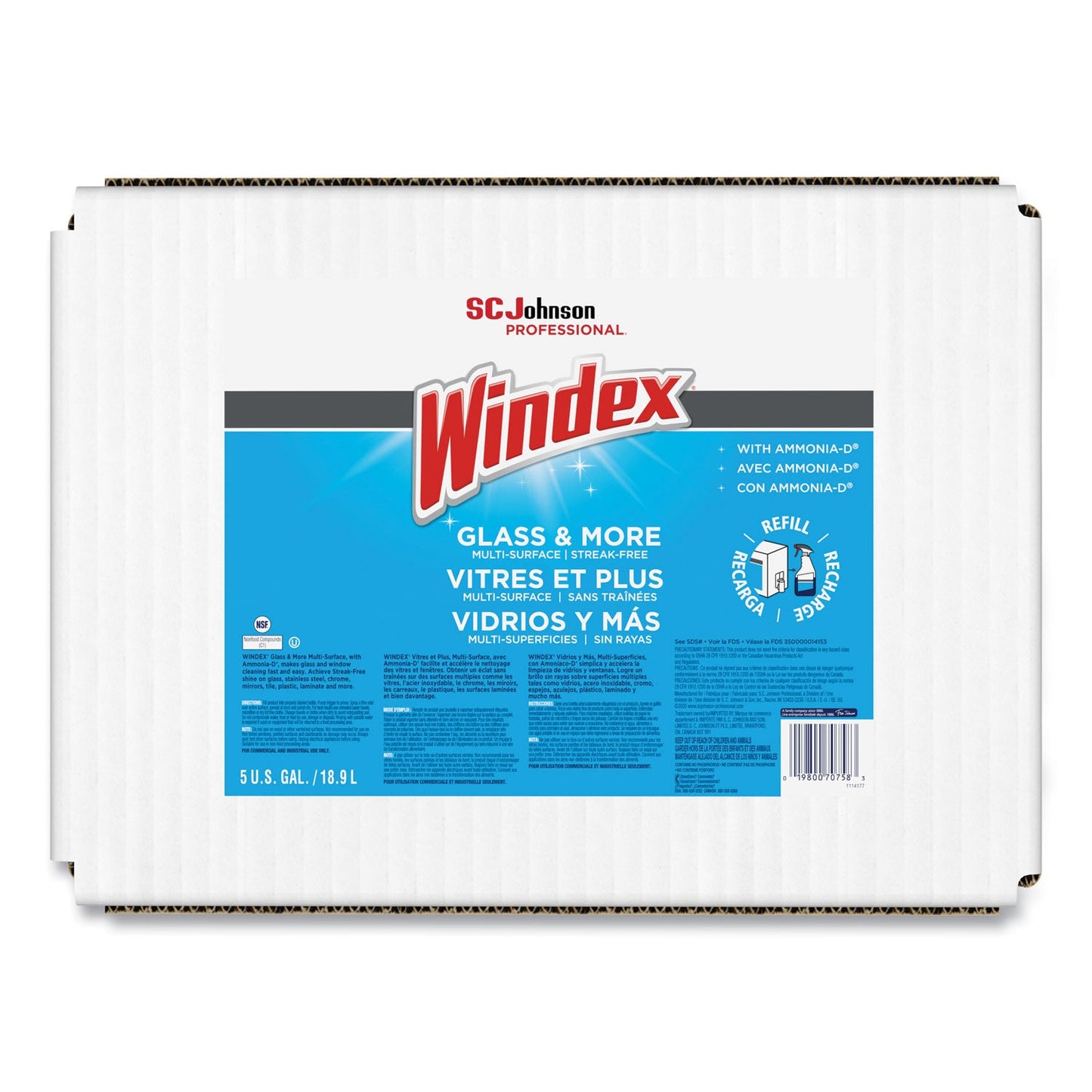 SJN696502 Glass Cleaner with Ammonia-D, 5 gal Bag-in-Box Dispenser Windex