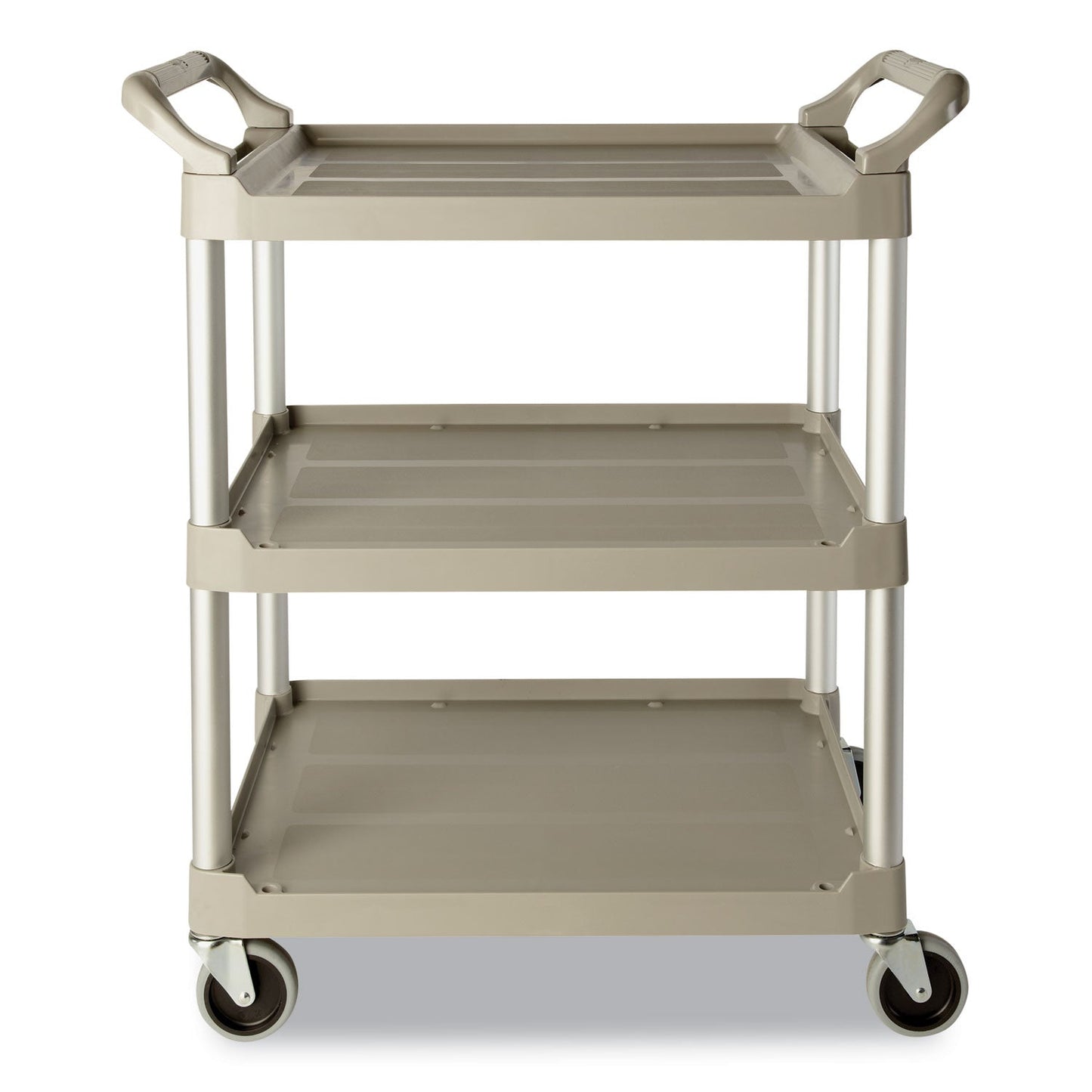 RCP342488OWH Three-Shelf Service Cart, Plastic, 3 Shelves, 200 lb Capacity, 18.63" x 33.63" x 37.75", Off-White RUBBERMAID COMMERCIAL PROD.