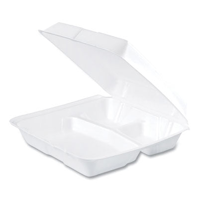 DCC95HT3R Foam Hinged Lid Containers, 3 Compartments, 9.25 x 9.5 x 3, White, 100/Sleeve, 2 Sleeves/Carton DART