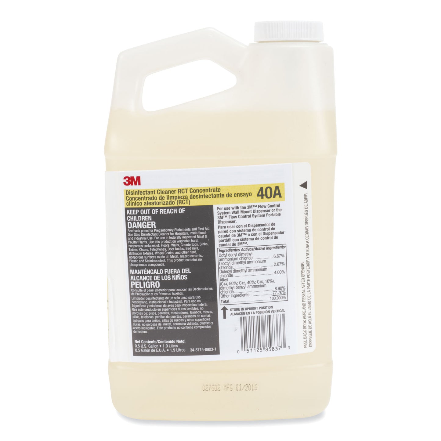 MMM40A Disinfectant Cleaner Rct Concentrate, 0.5 Gal Bottle, Fragrance-Free, 4/carton MMM