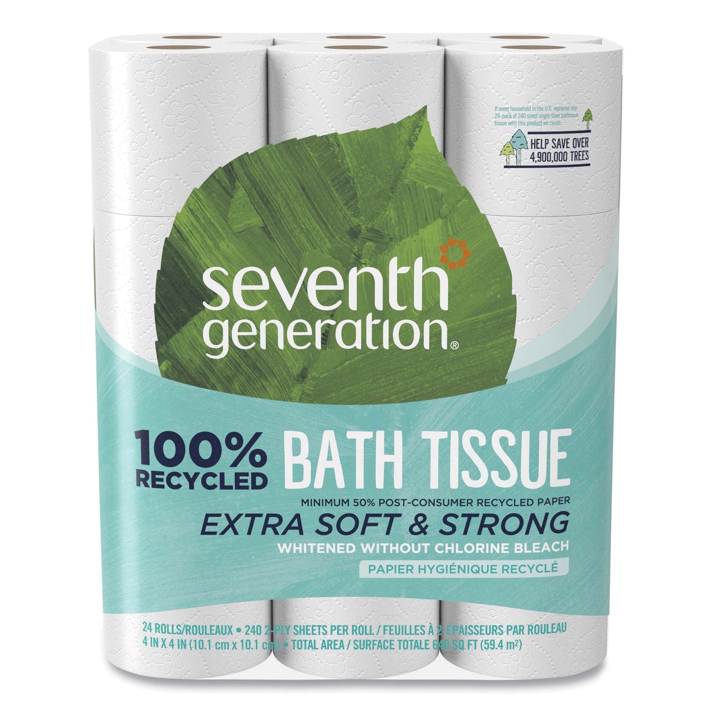 SEV13738 100% Recycled Bathroom Tissue, Septic Safe, 2-Ply, White, 240 Sheets/Roll, 24 Rolls/Pack Seventh Generation