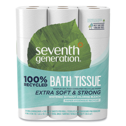 SEV13738 100% Recycled Bathroom Tissue, Septic Safe, 2-Ply, White, 240 Sheets/Roll, 24 Rolls/Pack