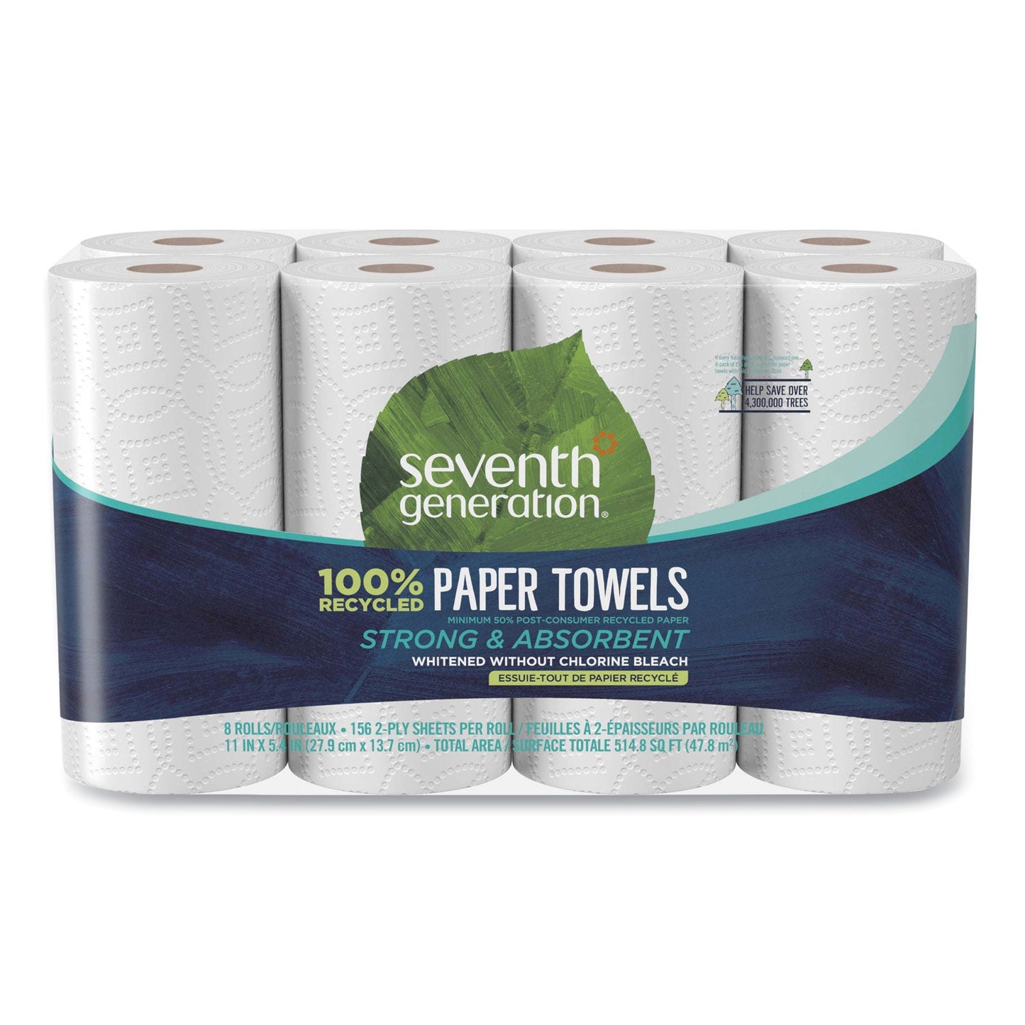 SEV13739PK 100% Recycled Paper Kitchen Towel Rolls, 2-Ply, 11 x 5.4, 156 Sheets/Roll, 8 Rolls/Pack Seventh Generation