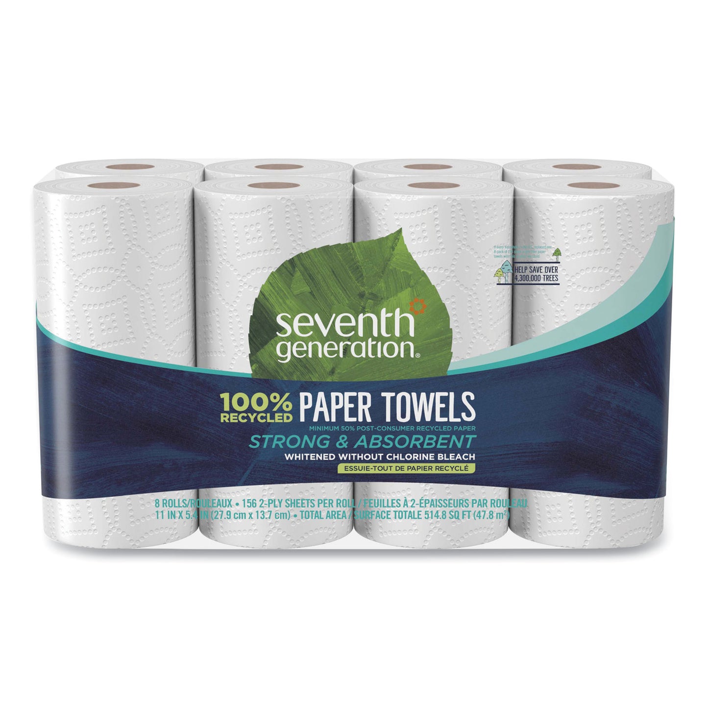 SEV13739PK 100% Recycled Paper Kitchen Towel Rolls, 2-Ply, 11 x 5.4, 156 Sheets/Roll, 8 Rolls/Pack