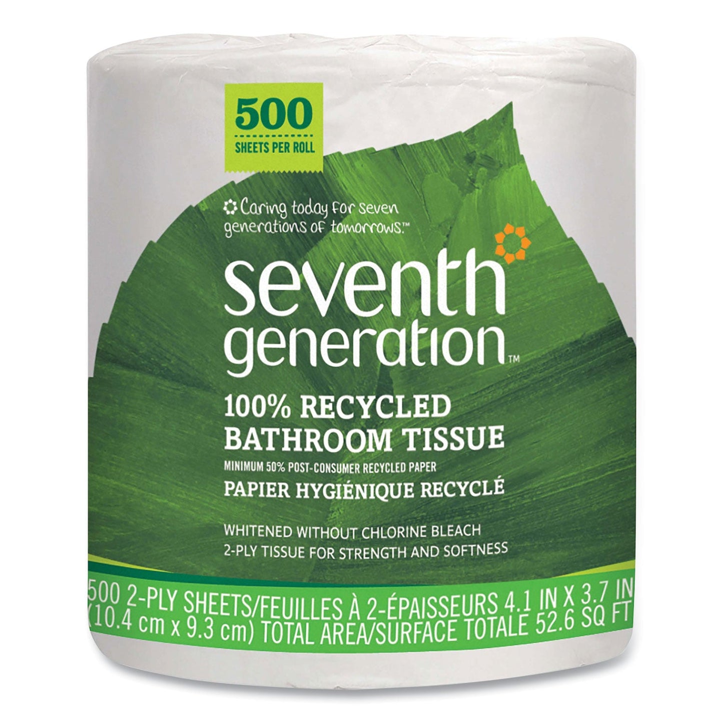 SEV137038 100% Recycled Bathroom Tissue, Individually Wrapped Rolls, Septic Safe, 2-Ply, White, 500 Sheets/Roll, 60 Rolls/Carton Seventh Generation