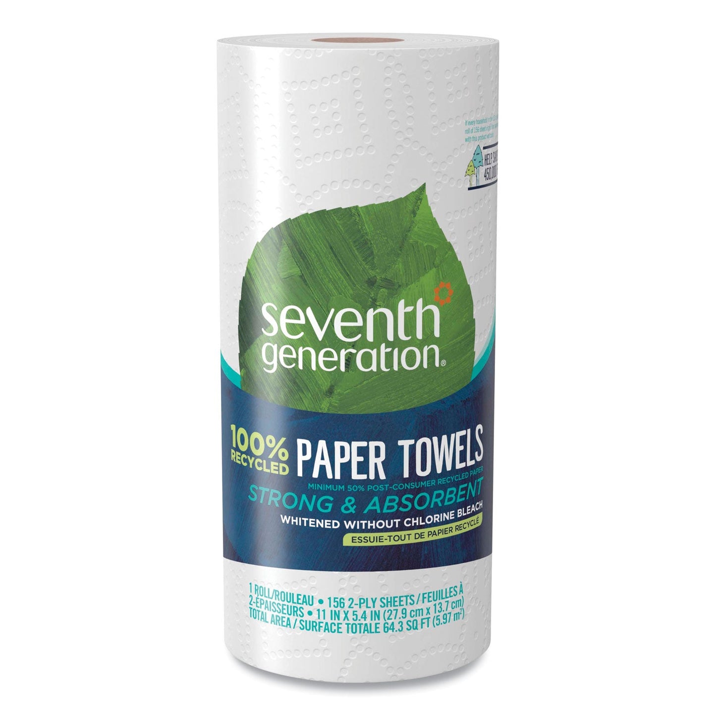 SEV13722 100% Recycled Paper Kitchen Towel Rolls, 2-Ply, 11 x 5.4, 156 Sheets/Roll, 24 Rolls/Carton Seventh Generation