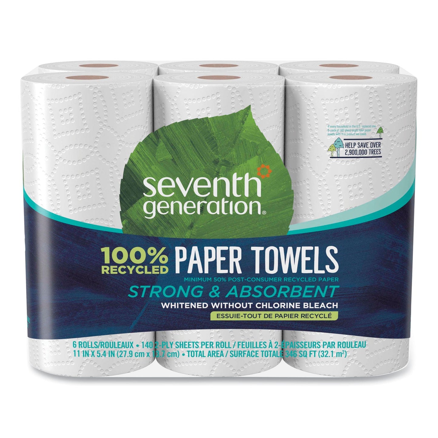 SEV13731CT 100% Recycled Paper Kitchen Towel Rolls, 2-Ply, 11 x 5.4, 140 Sheets/Roll, 24 Rolls/Carton Seventh Generation