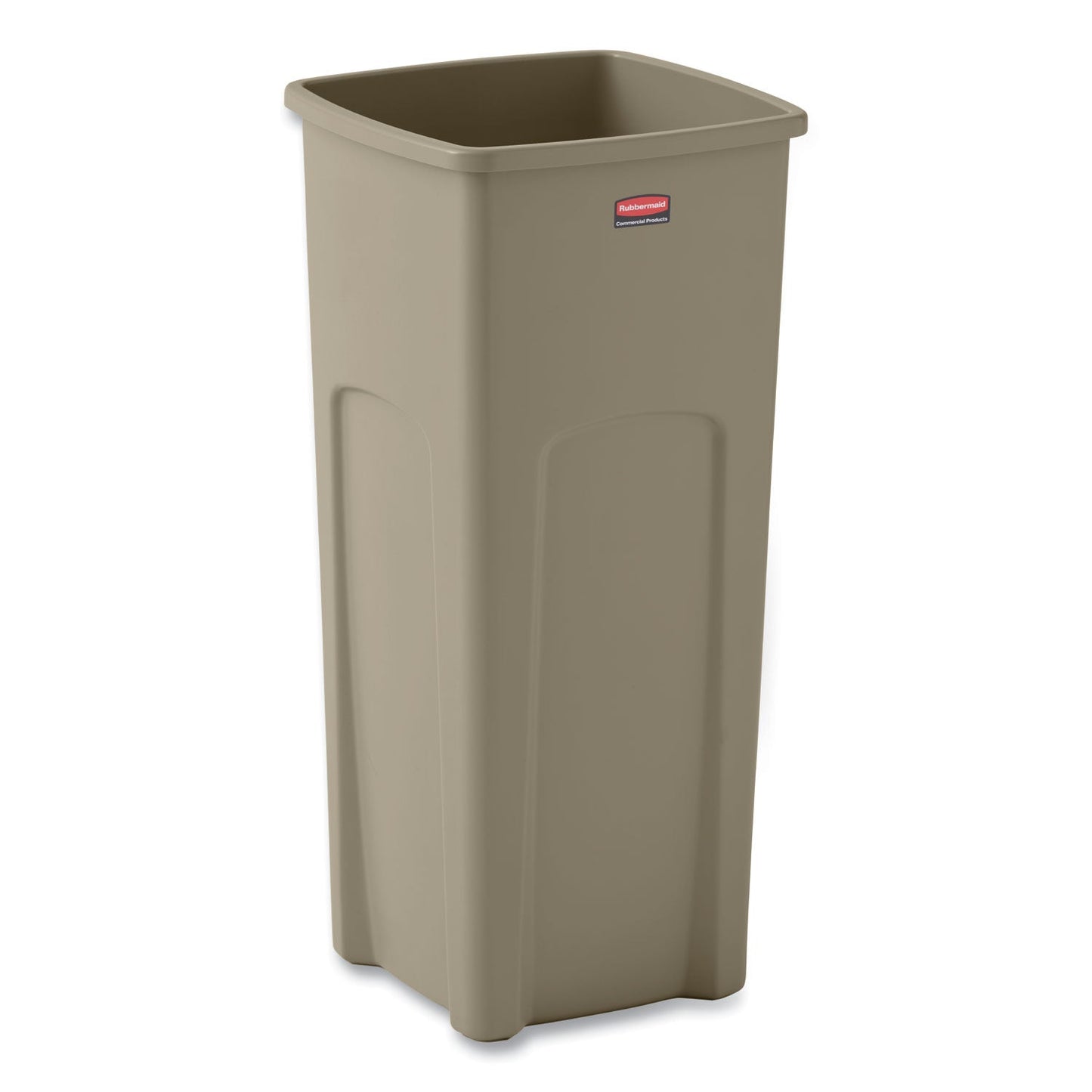 RCP356988BG Untouchable Square Waste Receptacle, 23 gal, Plastic, Beige RUBBERMAID COMMERCIAL PROD.