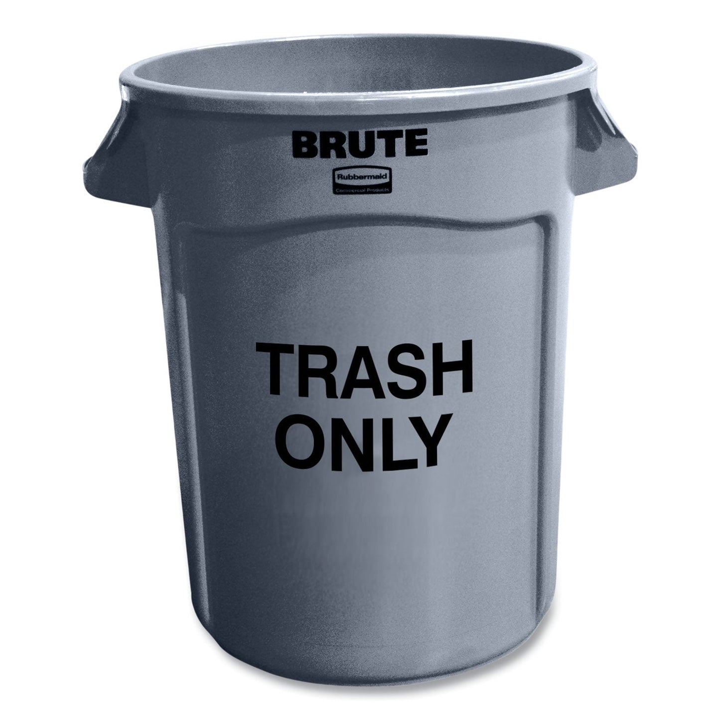 RCP263294GRA Vented Round Brute Container, "Trash Only" Imprint, 32 gal, Plastic, Gray RUBBERMAID COMMERCIAL PROD.