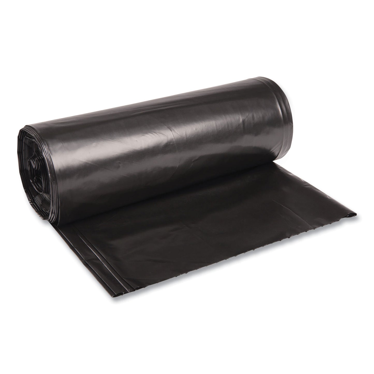 BWK523 Recycled Low-Density Polyethylene Can Liners, 60 gal, 1.6 mil, 38" x 58", Black, Perforated, 10 Bags/Roll, 10 Rolls/Carton Boardwalk