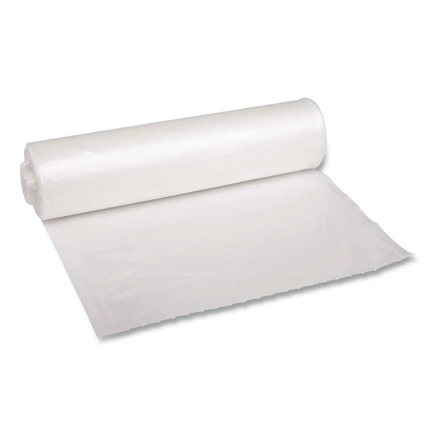 BWK534 Recycled Low-Density Polyethylene Can Liners, 33 gal, 1.4 mil, 33" x 39", Clear, Perforated, 10 Bags/Roll, 10 Rolls/Carton Boardwalk
