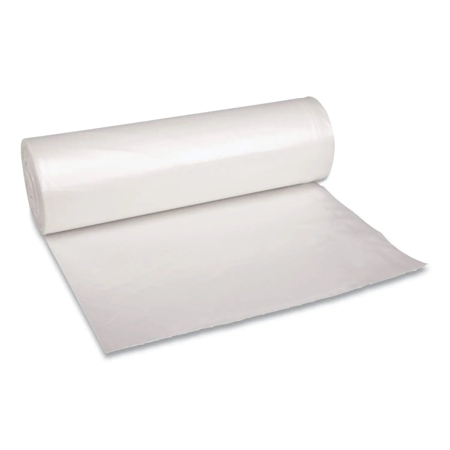 BWK537 Recycled Low-Density Polyethylene Can Liners, 60 gal, 1.4 mil, 38" x 58", Clear, Perforated, 10 Bags/Roll, 10 Rolls/Carton Boardwalk
