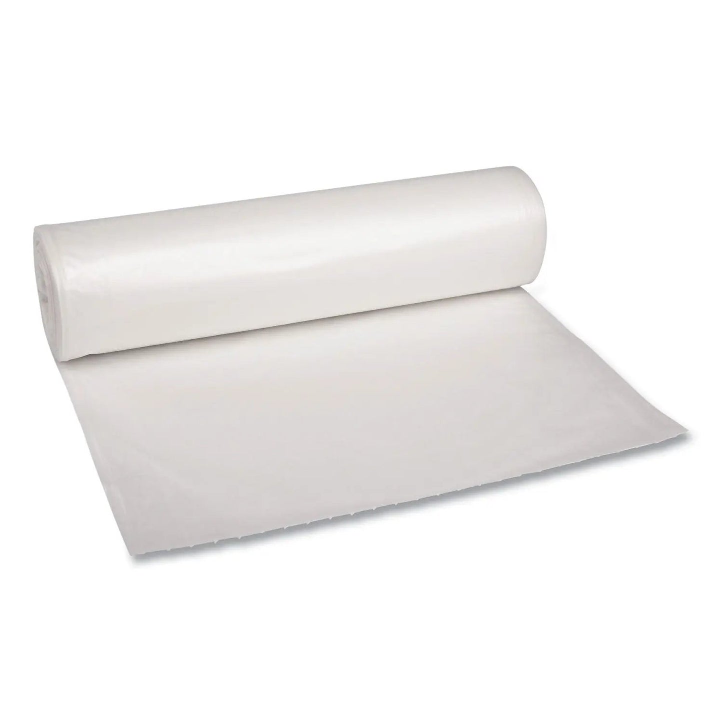 BWK533 Recycled Low-Density Polyethylene Can Liners, 60 gal, 1.1 mil, 38" x 58", Clear, Perforated, 10 Bags/Roll, 10 Rolls/Carton Boardwalk