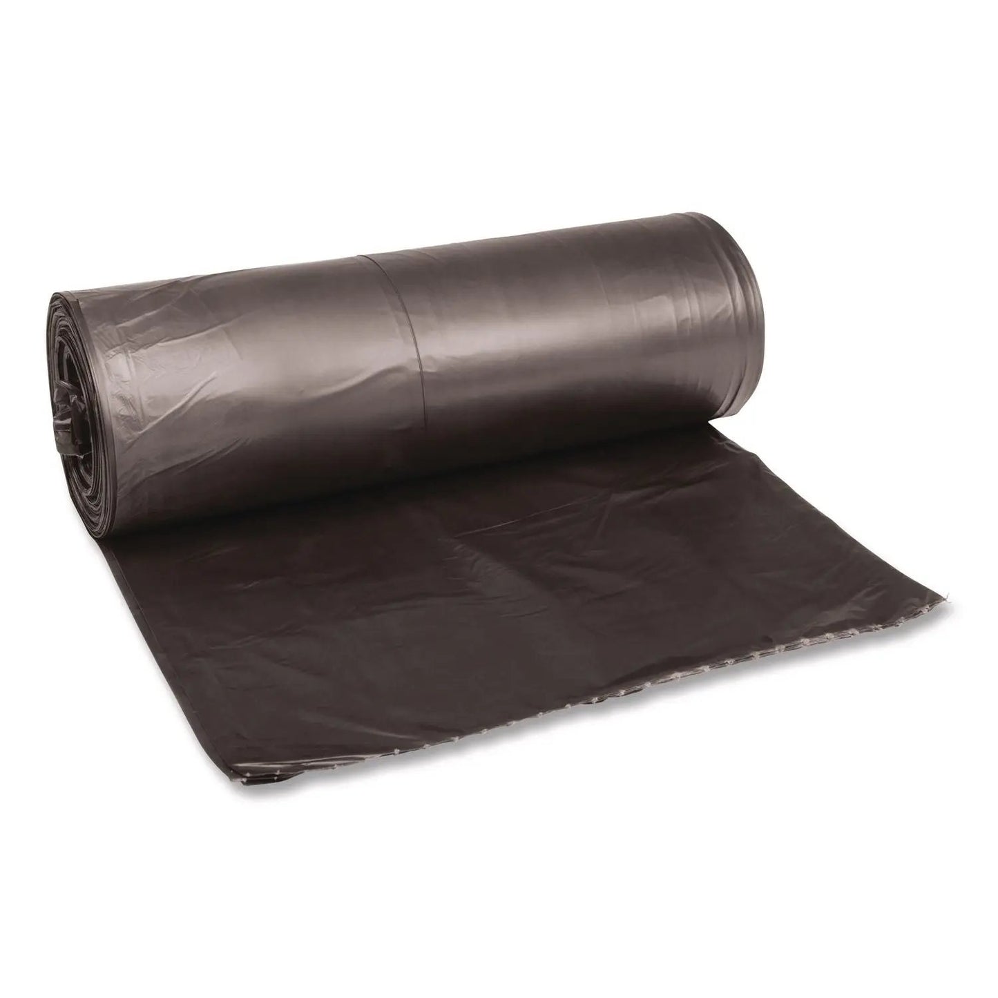 BWK3858H Low-Density Waste Can Liners, 60 gal, 0.65 mil, 38" x 58", Black, Perforated Roll, 25 Bags/Roll, 4 Rolls/Carton Boardwalk