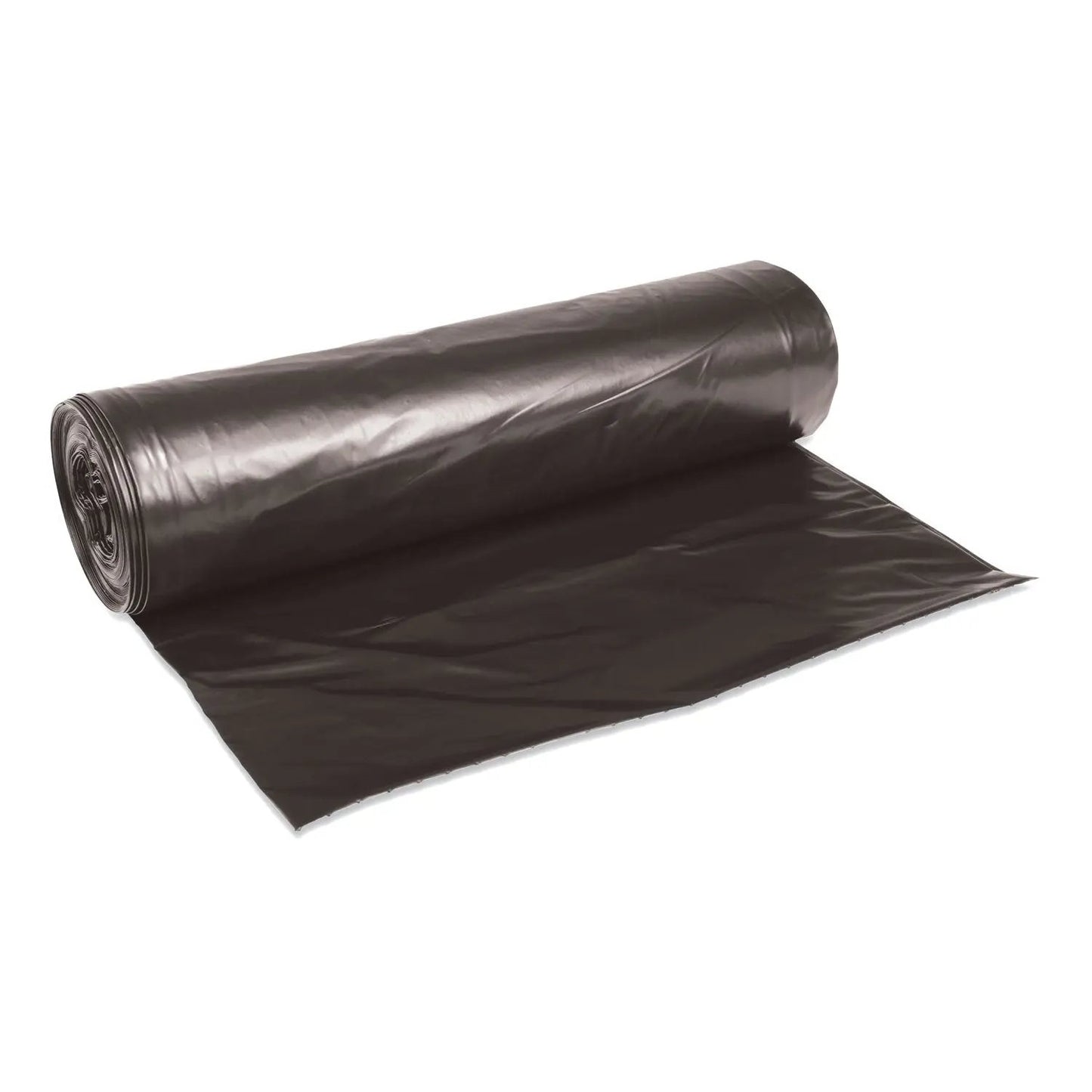 BWK4347H Low-Density Waste Can Liners, 56 gal, 0.6 mil, 43" x 47", Black, Perforated Roll, 25 Bags/Roll, 4 Rolls/Carton Boardwalk