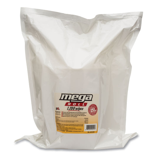 TXLL420 Gym Wipes Mega Roll Refill, 8 x 8, Unscented, White, 1,200/Roll, 2 Rolls/Carton