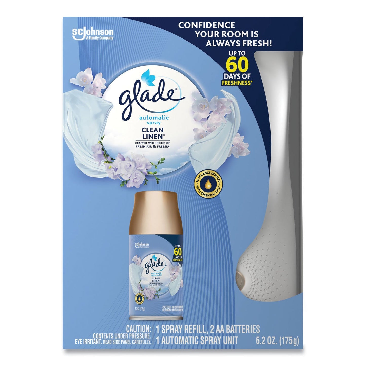 SJN329349KT Automatic Spray Starter Kit, Spray Unit and Refill, White/Gold, Clean Linen Glade
