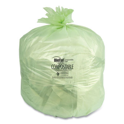 HERY5645YER01 Biotuf Compostable Can Liners, 30 gal, 1 mil, 28" x 45", Green, 25 Bags/Roll, 5 Rolls/Carton HERITAGE