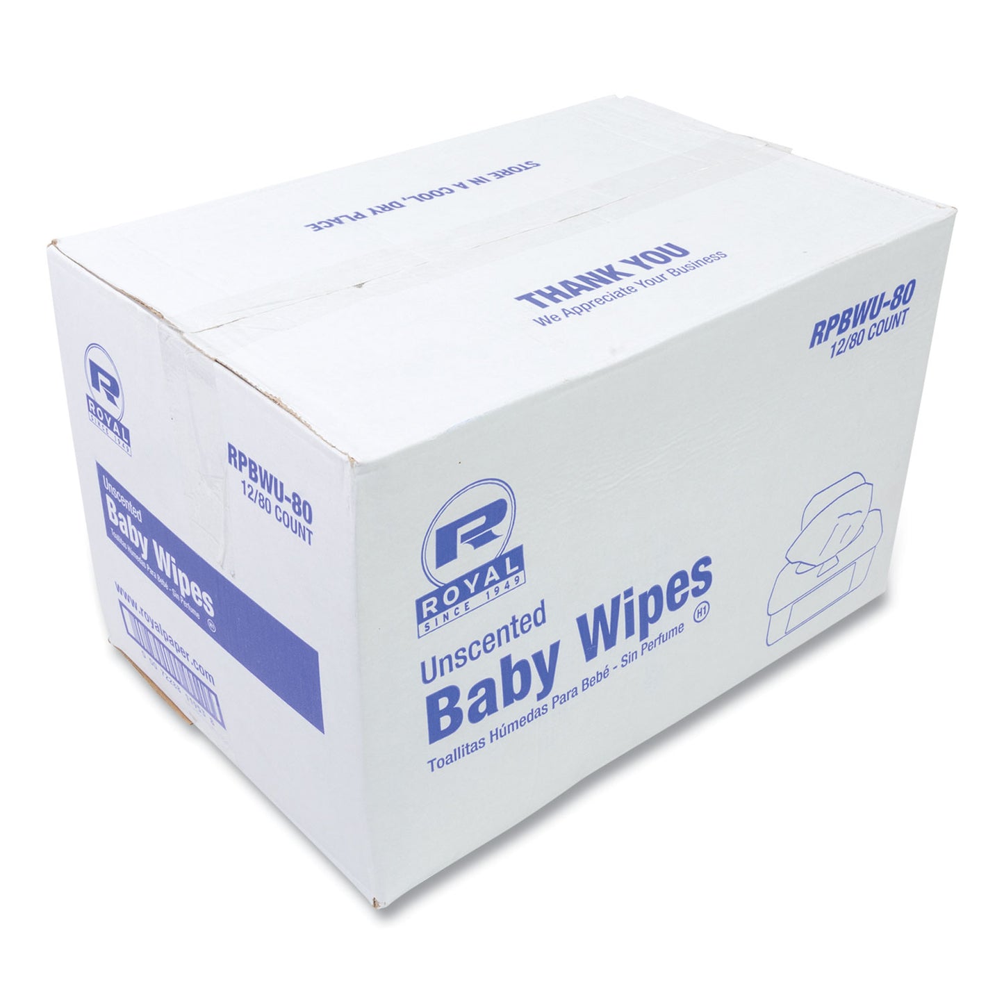 RPPRPBWU80 Baby Wipes Tub, Unscented, White, 80/Tub, 12 Tubs/Carton