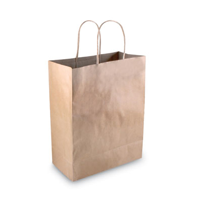 COS098375 Premium Shopping Bag, Rope Handles, 8" x 4" x 10.25", Kraft, 50/Box CONSOLIDATED STAMP
