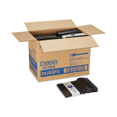DXEDUSSF5 SmartStock Tri-Tower Dispensing System Polystyrene Cutlery, Mediumweight Fork, Plastic, Black, 40/Pack, 24 Packs/Carton