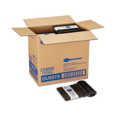 DXEDUSST5 SmartStock Tri-Tower Dispensing System Polystyrene Cutlery, Mediumweight Spoon, Plastic, Black, 40/Pack, 24 Packs/Carton DIXIE FOOD SERVICE