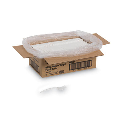 DXEPFM21 Plastic Cutlery, Mediumweight Fork, Plastic, White, 1,000/Carton