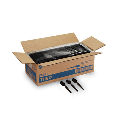 DXETH517 Plastic Cutlery, Heavyweight Spoon, Black, 1,000/Carton