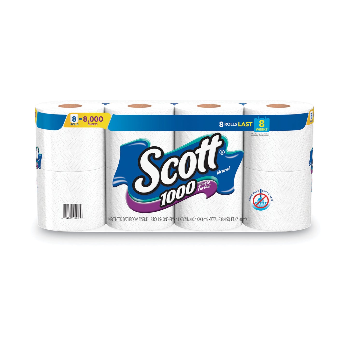 KCM49209 1000 Bathroom Tissue, Septic Safe, 1-Ply, White, 1,000 Sheets/Roll, 32 Rolls/Carton