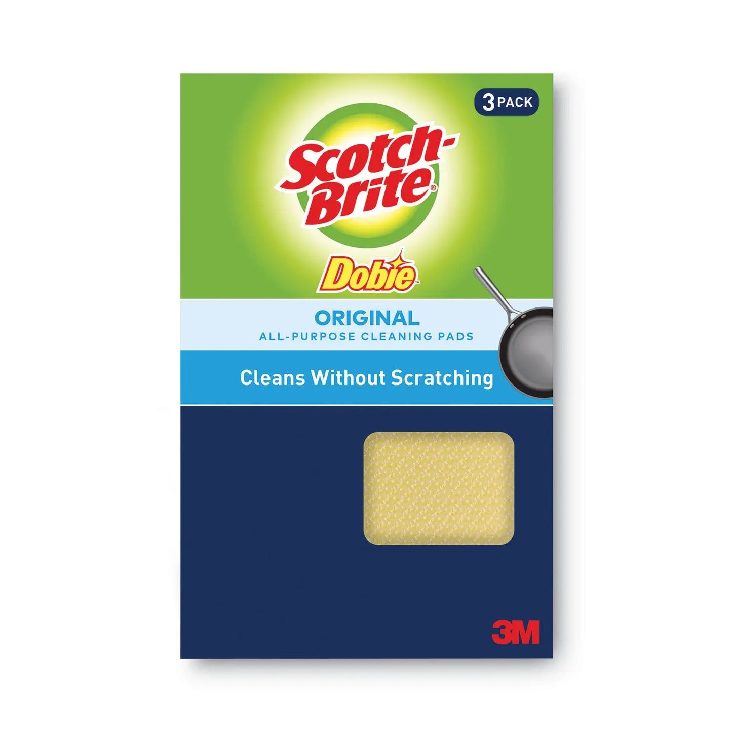 MMM7232F Dobie All-Purpose Cleaning Pad, 4.3 X 2.6, 0.5" Thick, Yellow, 3/pack Scotch-Brite