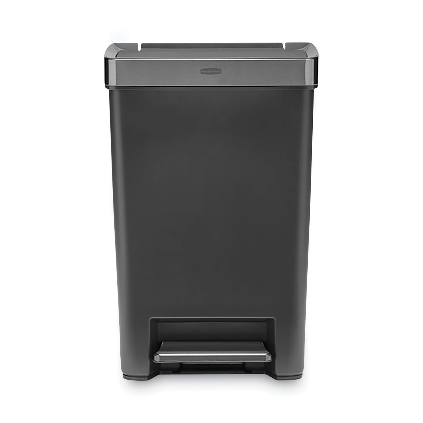 RCP2120983 Premier Series III Step-On Waste Container, 12.4 gal, Plastic, Black/Stainless Steel RUBBERMAID COMMERCIAL PROD.