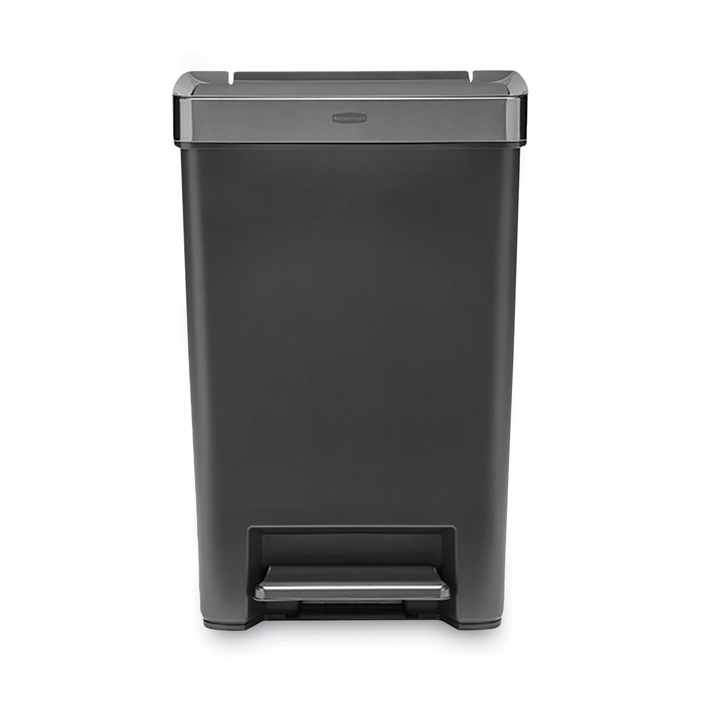 RCP2120983 Premier Series III Step-On Waste Container, 12.4 gal, Plastic, Black/Stainless Steel