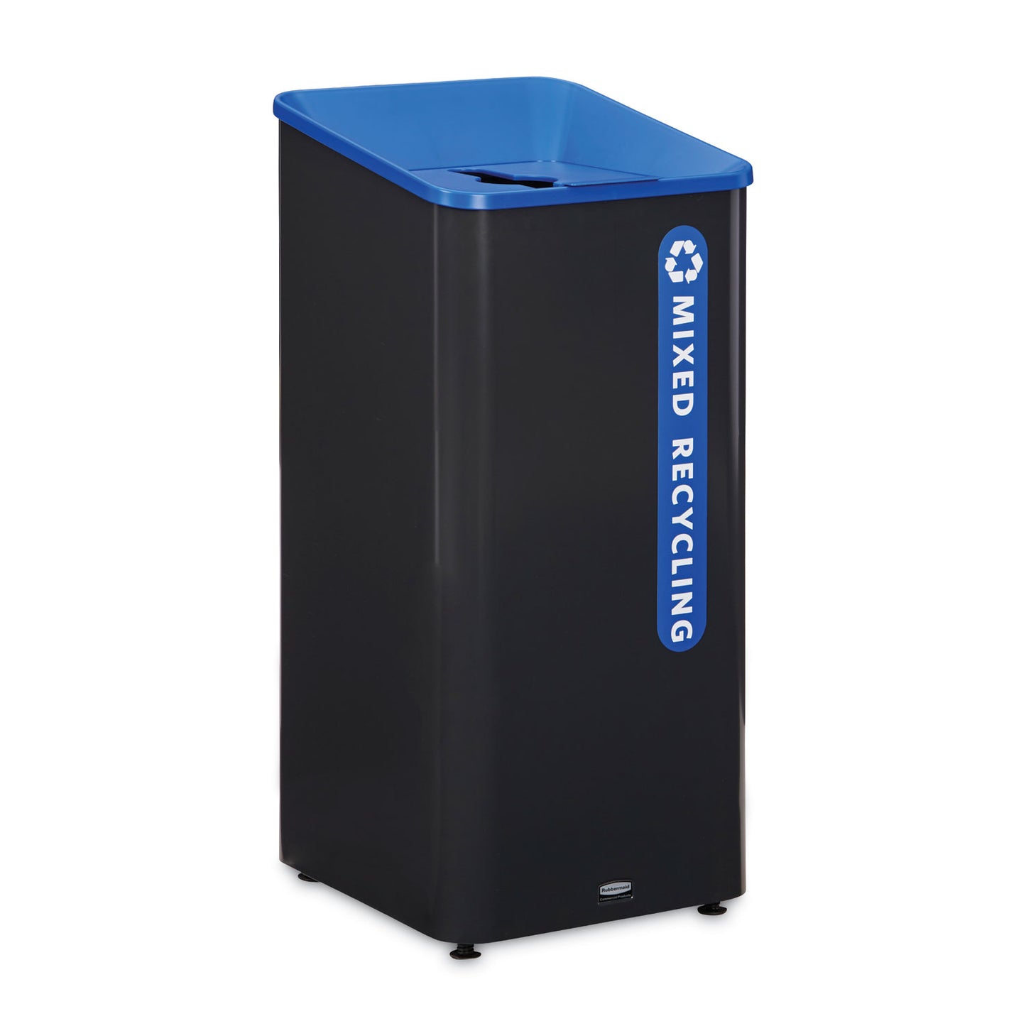 RCP2078980 Sustain Decorative Refuse with Recycling Lid, 23 gal, Metal/Plastic, Black/Blue