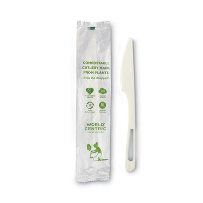 WORKNPSI TPLA Wrapped Cutlery, Knife, Plastic, Light Beige, 750/Carton WORLD CENTRIC